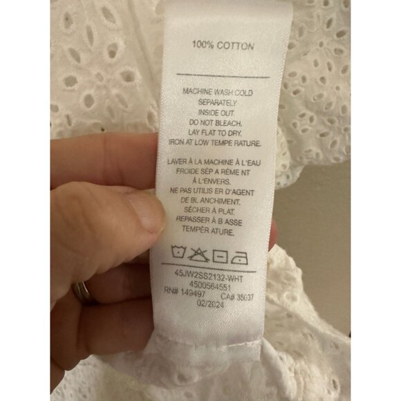 Joe's Women's White Eyelet Puffy Sleeve Blouse, size medium pullover 100% cotton - Picture 4 of 7